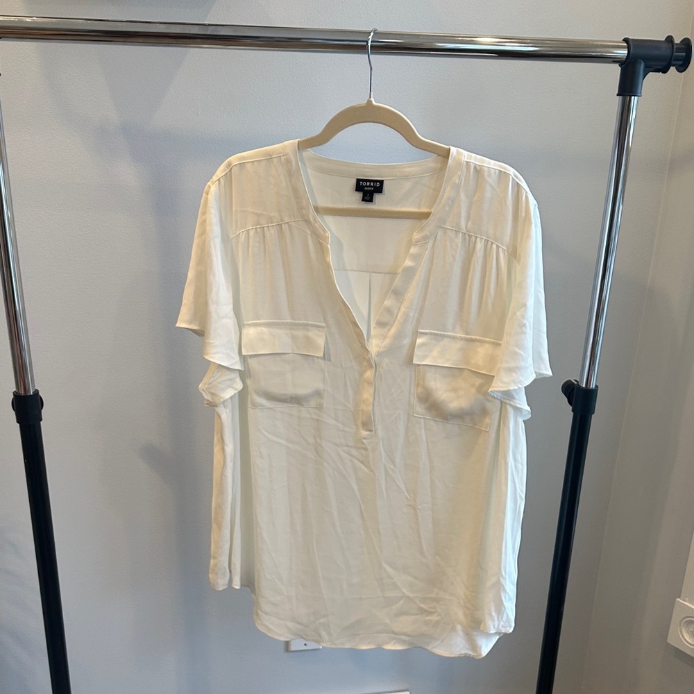 Torrid White Blouse with V-Neck
